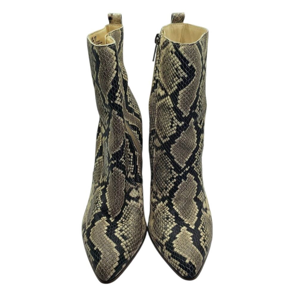 Bleecker & Bond Tan Gray Snakeskin Kailey Heeled Pointed Toe Ankle Boots - Picture 4 of 9